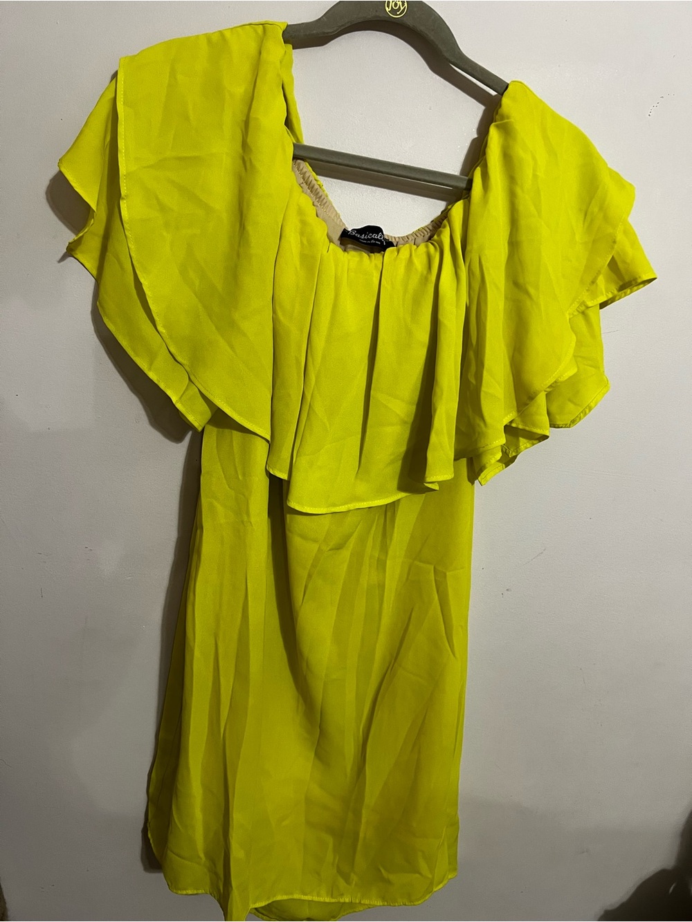 Bright Chartreuse Ruffle Off-Shoulder Blouse